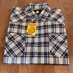 Liquid West Mens XXL Plaid Western Snap Shirt White Black Red Pearl Snap NWT